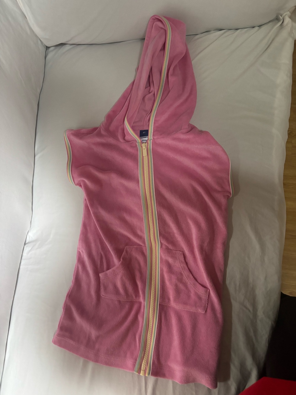 Old Navy Pink Hoodie Cover up with Pastel Stripe Trim
